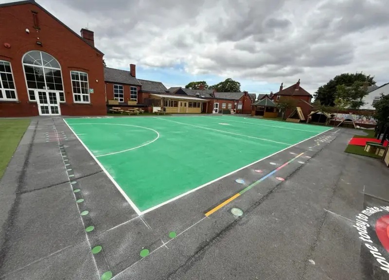 Colourful thermoplastic playground markings installed by Uniplay